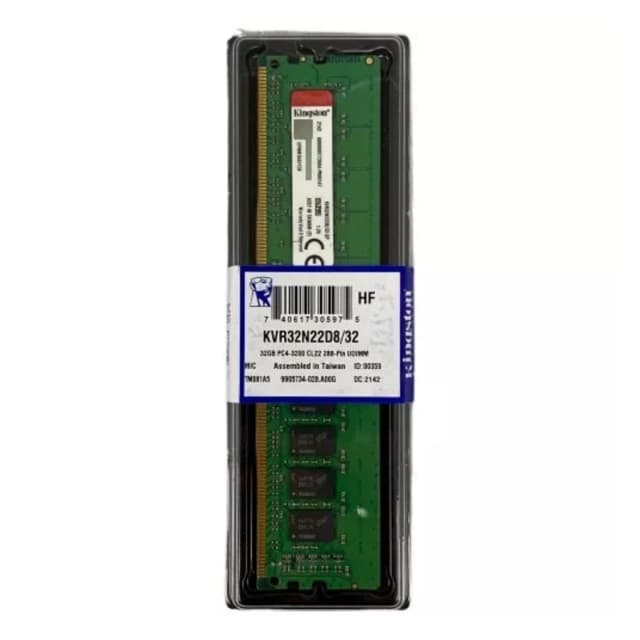 Memoria Ram UDIMM KINGSTON KVR 32GB DDR4 3200MHz CL22 1.20V Single Negro