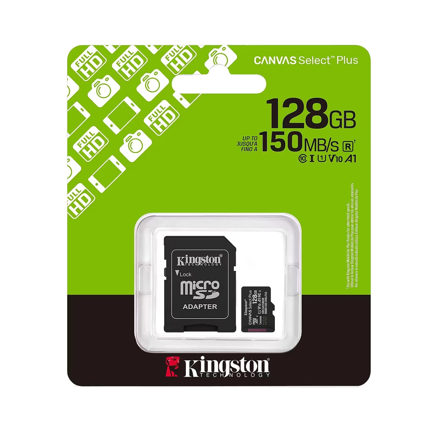 Tarjeta de Memoria KINGSTON Canvas Select Plus MicroSDXC 128GB Gen3 A1 150MB/s c/adaptador