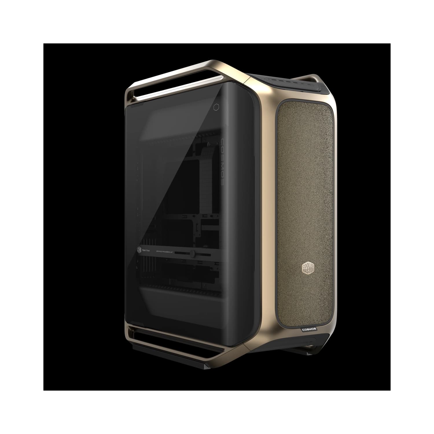 Gabinete Cooler Master Cosmos Alpha Gold Full Tower 3 Fans Tempered Glass Logo Bañado en Oro 24K s/Fuente